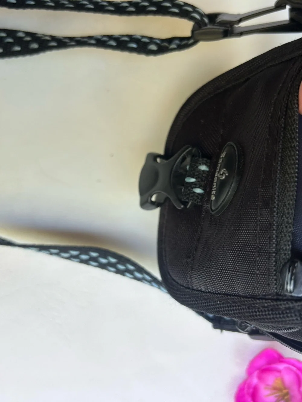 Samsonite Black Nylon Crossbody Pouch with Patterned Adjustable Strap (Max 51”)